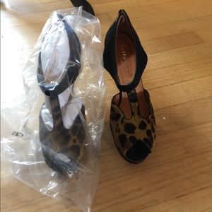 Bettye muller leather leopard print shoes